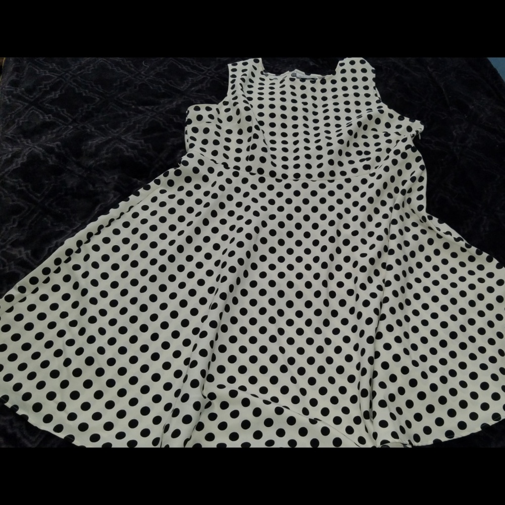 Avenue black and white dots fit and flair dress